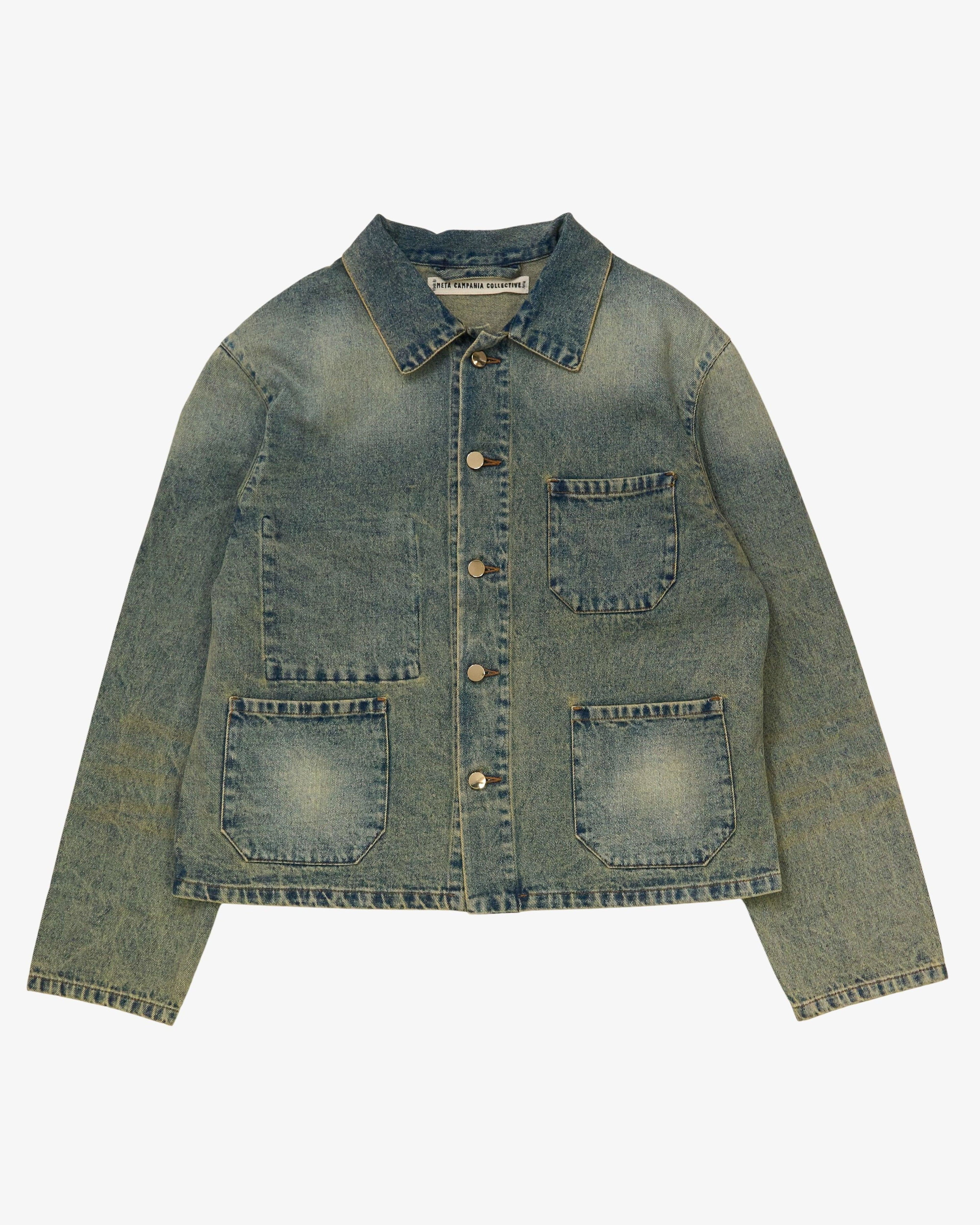 META CAMPANIA COLLECTIVE  - Men's Bill Cropped Teawash Denim Workwear Jacket - (Denim) by META CAMPANIA COLLECTIVE