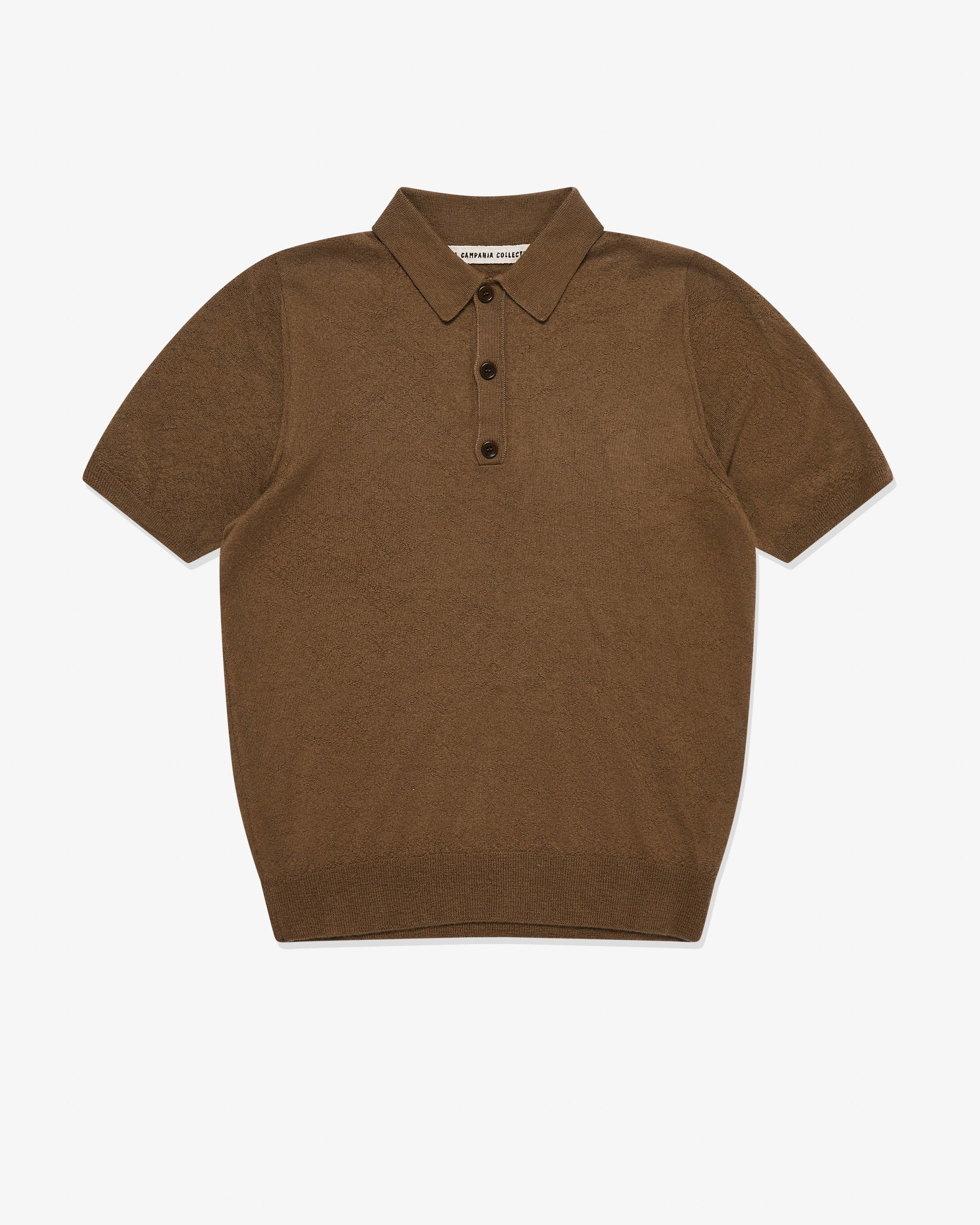 Meta Campania Collective - Men’s Joel Felted Cashmere Knit Polo - (Mink) by META CAMPANIA COLLECTIVE