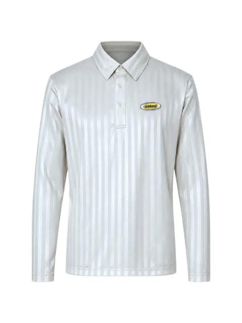 Player stripe-pattern long-sleeve polo shirt by METALWOOD STUDIO