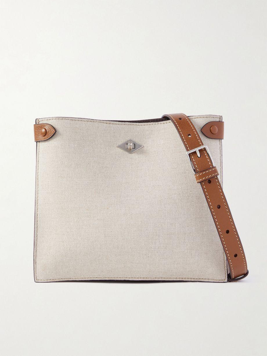 Stowaway leather-trimmed linen shoulder bag by METIER