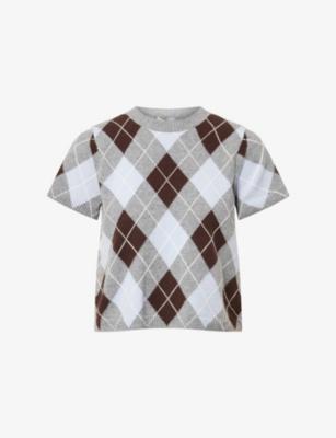 Baby Tee Argyle-Pattern Cashmere Top by ME&EM