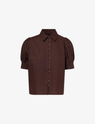 Crease-Less Pouf-Sleeve Linen-Blend Top by ME&EM