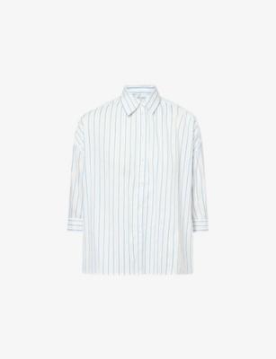 Cropped-Sleeve Striped Cotton-Blend Shirt by ME&EM
