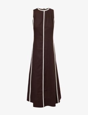 Effortless Contrast-Stripe Linen-Blend Maxi Dress by ME&EM