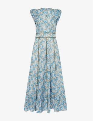 Floral-print ruffle-trim cotton midi dress by ME&EM