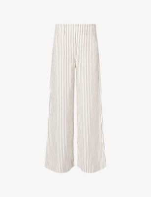 High-Waist Wide-Leg Striped Linen-Blend Trousers by ME&EM