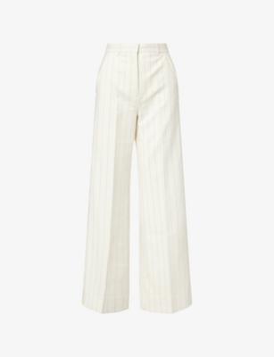 Metallic Pinstripe Straight-Leg Woven Trousers by ME&EM