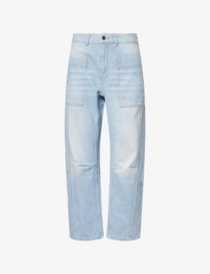 Pinstripe Barrel-Leg Denim Jeans by ME&EM