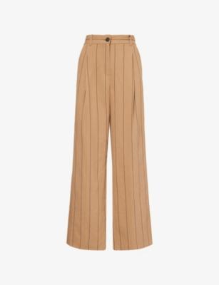 Pinstripe-Print Relaxed Straight-Leg Linen-Blend Trousers by ME&EM