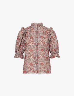Rising Flower Printed Silk And Cotton Blouse by ME&EM