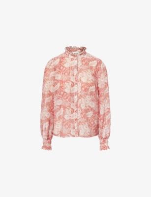 Ruffle-Collar Botanical-Print Cotton and Silk-Blend Shirt by ME&EM