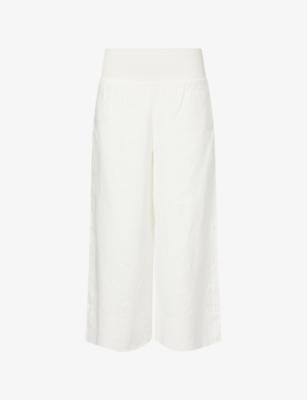 Shirred-Waist Cropped Linen-Blend Trousers by ME&EM