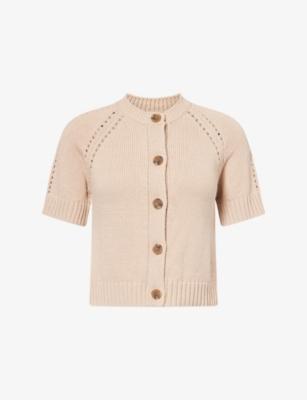 Short-Sleeve Chunky-Button Knitted Cotton Cardigan by ME&EM