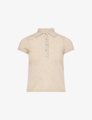 Short-Sleeve Polo-Collar Wool Cashmere and Silk Top by ME&EM