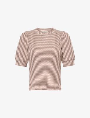 Striped Pouf-Sleeve Cotton-Knitted Top by ME&EM