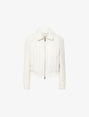 Textured Stripe Bomber Linen-Blend Jacket by ME&EM