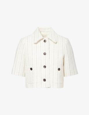Textured Stripe Cropped Cotton And Linen Blend Jacket by ME&EM