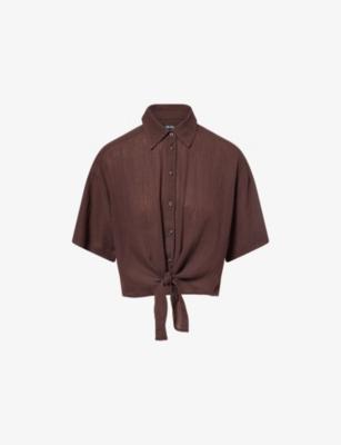 Tie-Front Short-Sleeve Cotton Top by ME&EM
