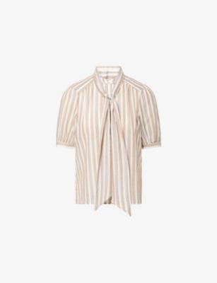 Tie-Neck Striped Cotton Top by ME&EM