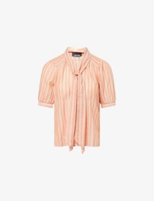 Tie-Neck Striped Cotton Top by ME&EM