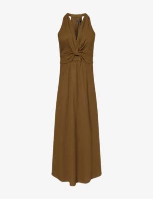 Twist-Front Crease-Less Linen-Blend Maxi Dress by ME&EM