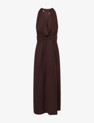 Twist-Front V-Neck Linen-Blend Maxi Dress by ME&EM