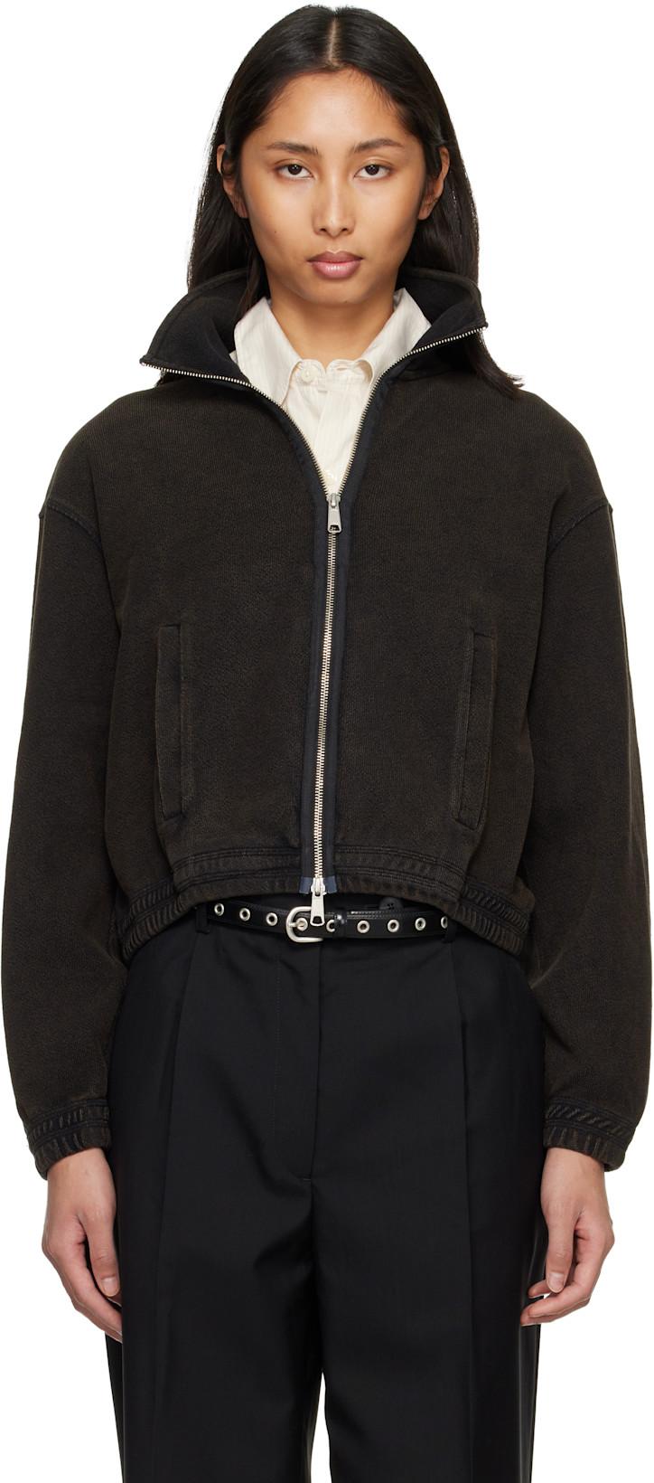 Black Cropped Leisure Zip Up Sweater by MFPEN