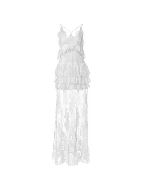floral-lace ruffled-detail maxi dress by MIA PECULIAR