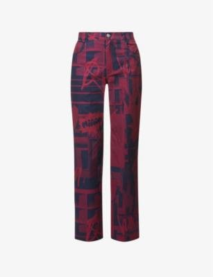 Fargo graphic-print straight-leg mid-rise stretch-cotton trousers by MIAOU