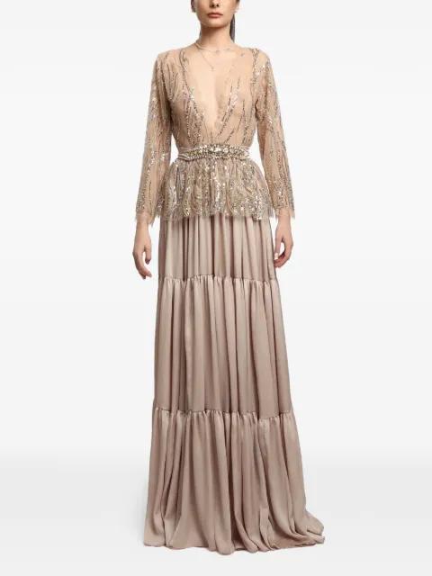 Amman crystal-embellished tiered maxi dress by MIAU BY CLARA ROTESCU