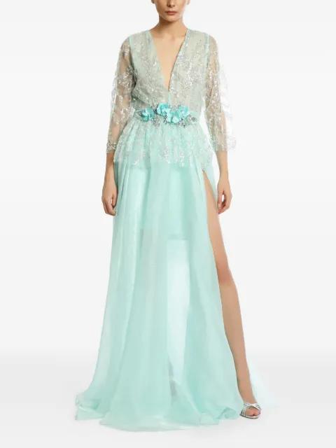 Asma sequin-embellished floral-appliqué dress by MIAU BY CLARA ROTESCU