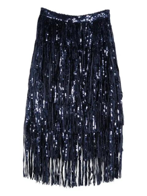 Lay sequinned fringed midi skirt by MIAU BY CLARA ROTESCU