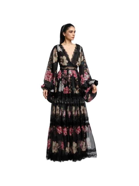 Lopez floral lace-trim maxi dress by MIAU BY CLARA ROTESCU