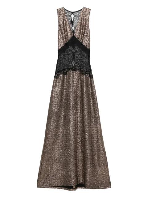 Sokar lace-insert glitter maxi dress by MIAU BY CLARA ROTESCU