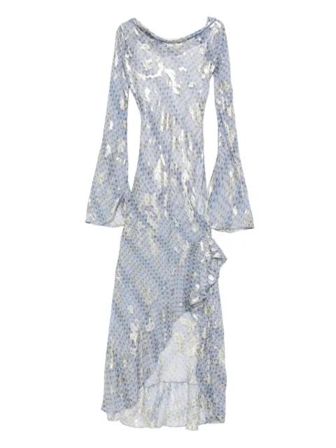 Story metallic-print ruffle-trim maxi dress by MIAU BY CLARA ROTESCU
