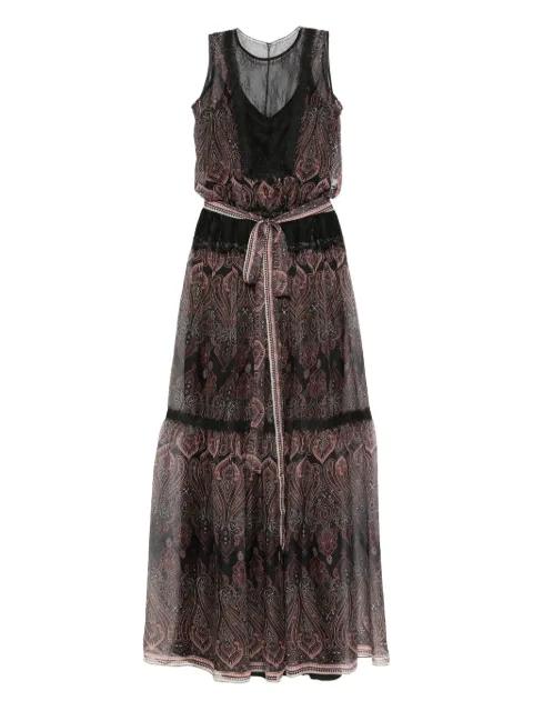 paisley-print lace-trimmed maxi dress by MIAU BY CLARA ROTESCU