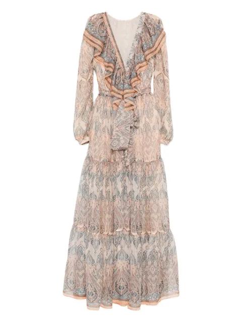 paisley-print ruffle-hem maxi dress by MIAU BY CLARA ROTESCU