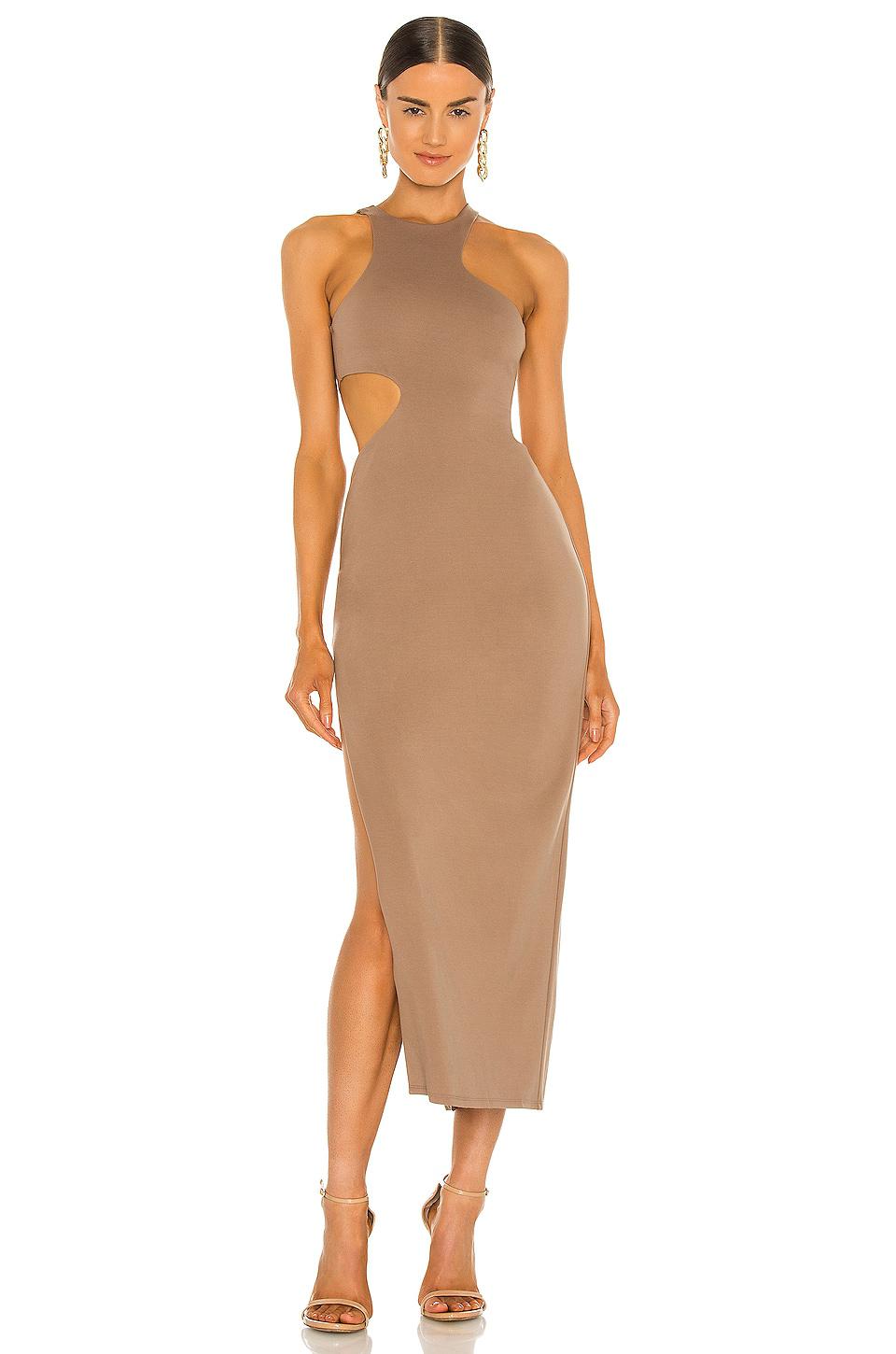 Michael Costello x REVOLVE Rylan Midi Dress in Taupe by MICHAEL COSTELLO
