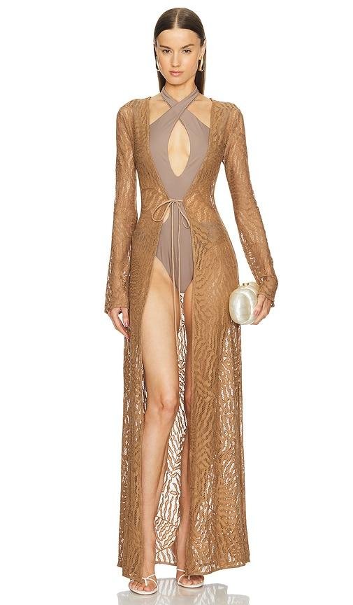 Michael Costello x REVOLVE Ryland Robe in Brown by MICHAEL COSTELLO