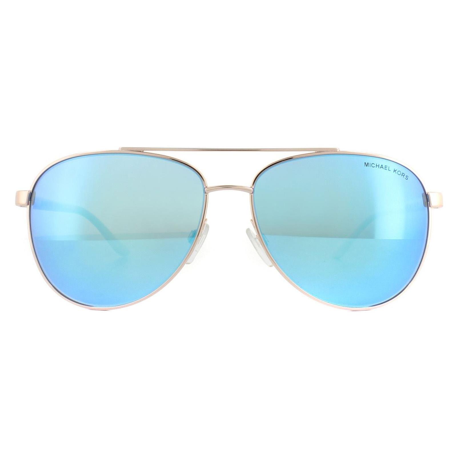 Aviator Rose Gold White Blue Mirror Sunglasses by MICHAEL KORS