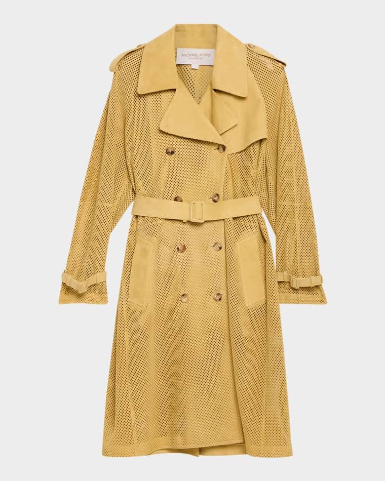 Belted Perforated Suede Trench Coat by MICHAEL KORS