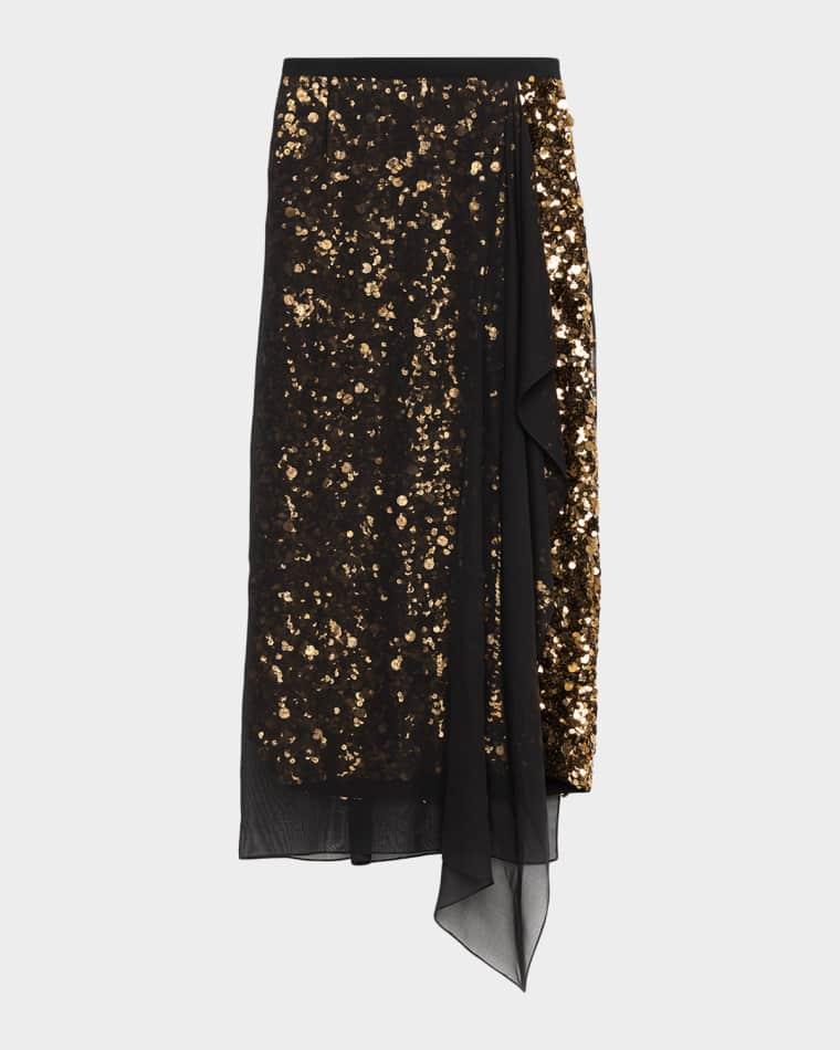 Chiffon-Layered Sequin Midi Skirt by MICHAEL KORS