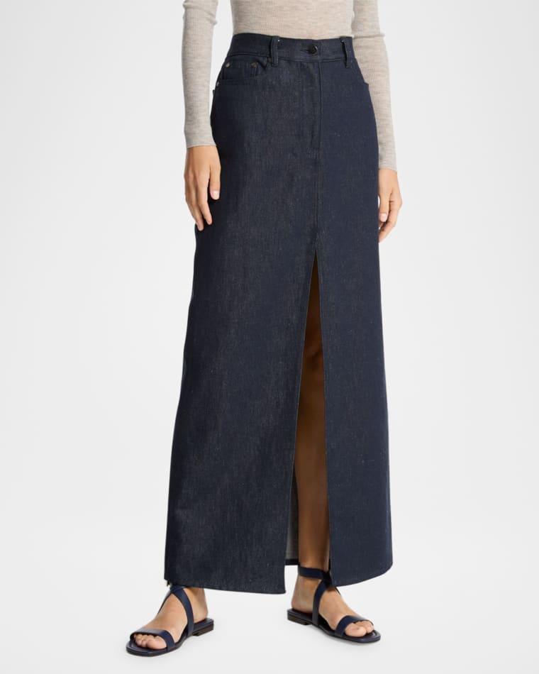 Cotton-Linen Denim Slit Maxi Skirt by MICHAEL KORS