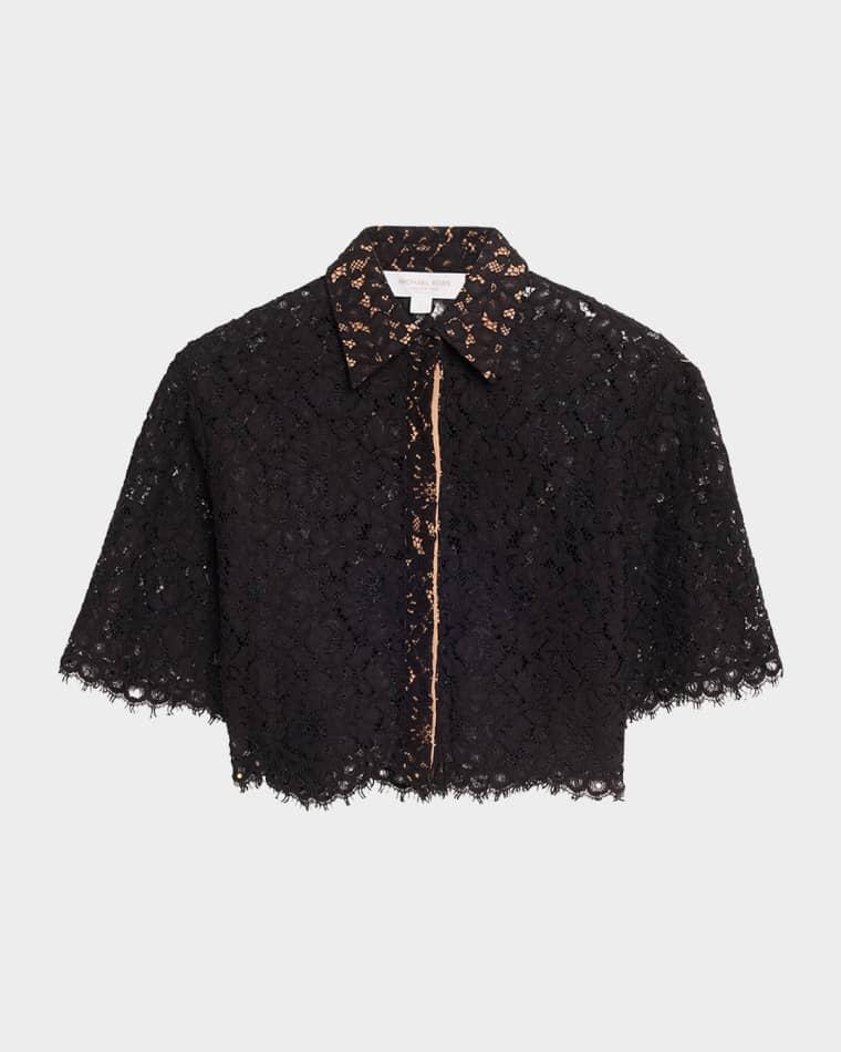 Cropped Scalloped Lace Shirt by MICHAEL KORS