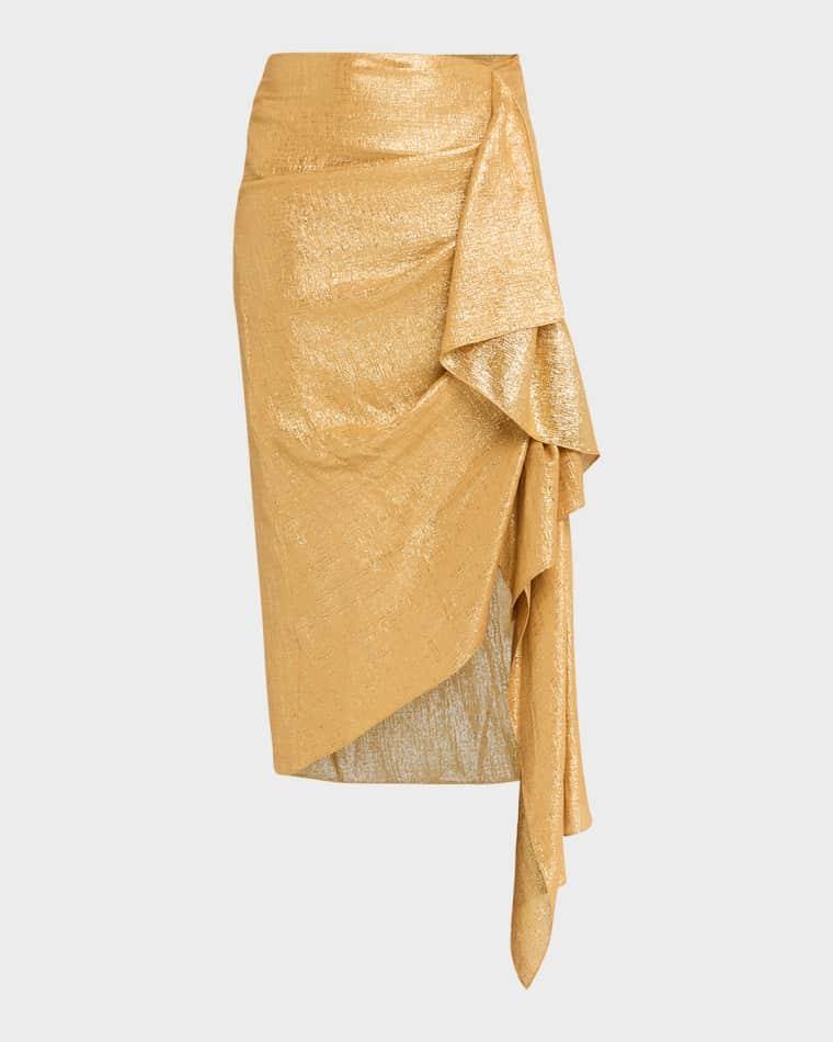 Draped Metallic Lame Midi Skirt by MICHAEL KORS