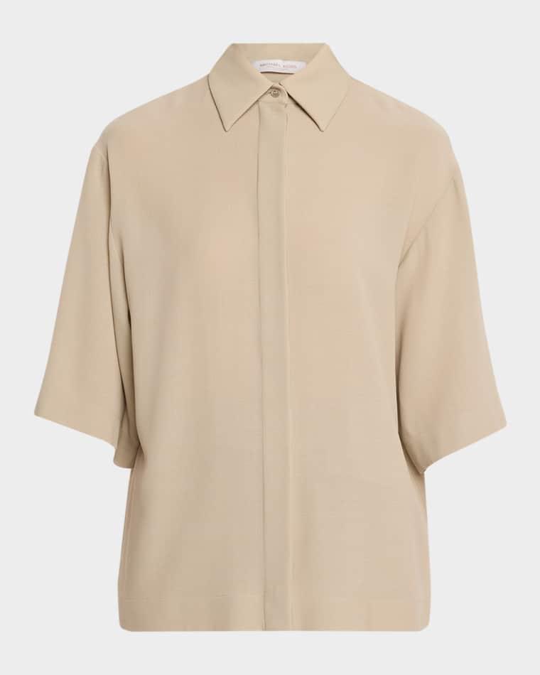 Elbow-Sleeve Fluid Wool Shirt by MICHAEL KORS