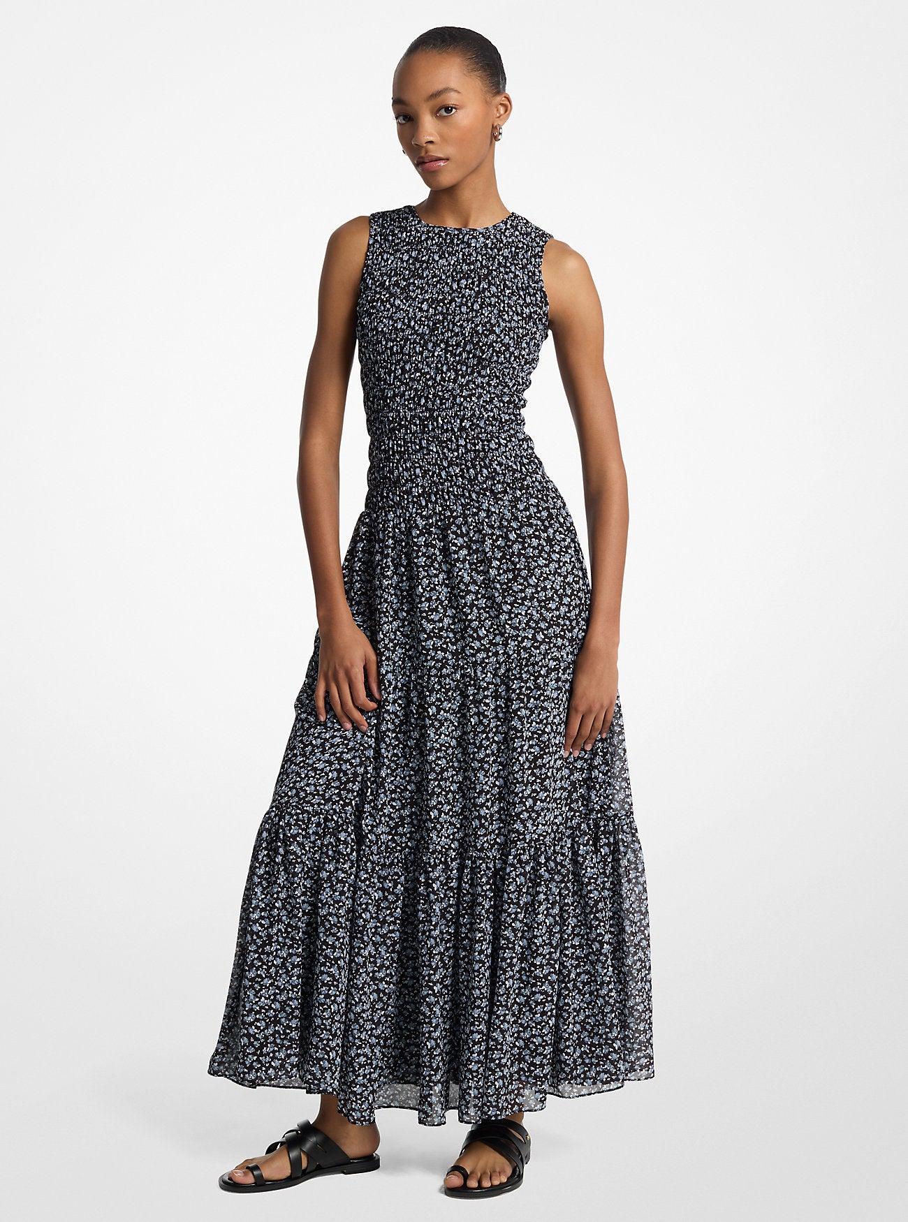 Floral Print Smocked Georgette Maxi Dress by MICHAEL KORS