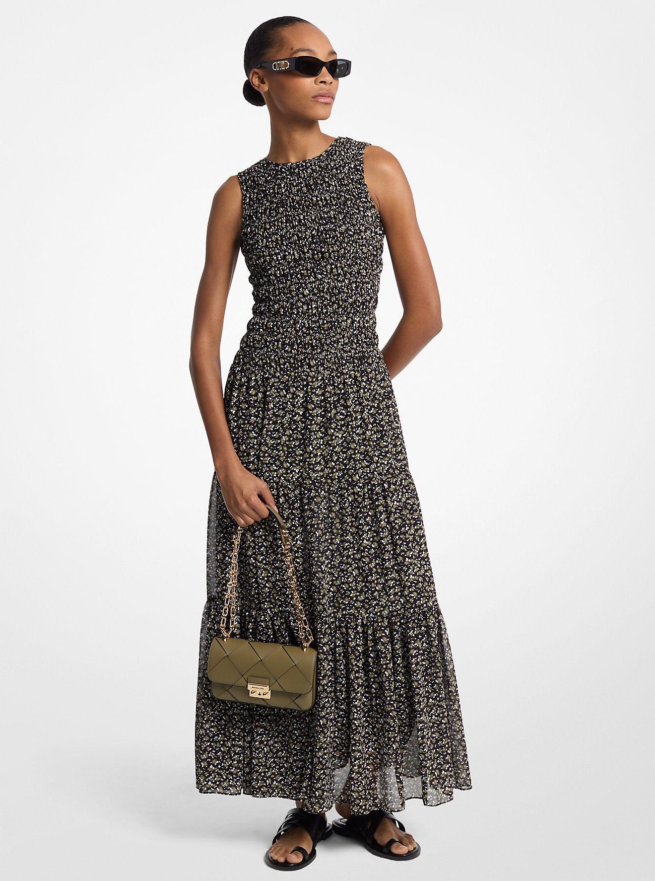 Floral Print Smocked Georgette Maxi Dress by MICHAEL KORS