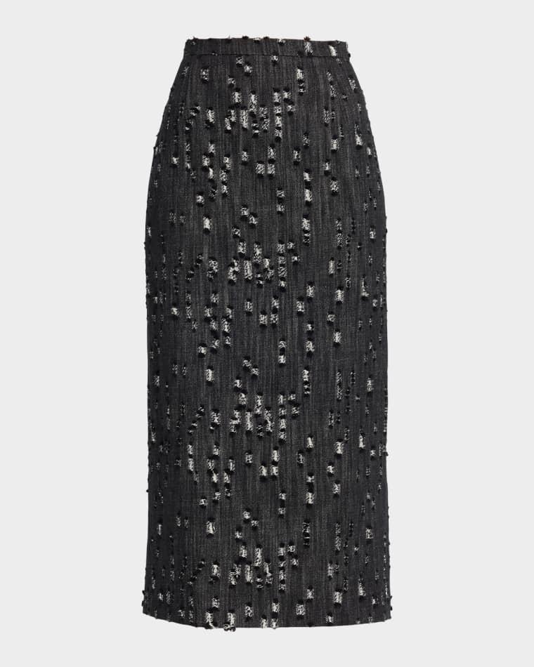 Frayed Denim Midi Pencil Skirt by MICHAEL KORS