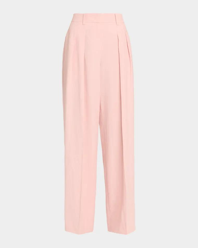 Pleated Wide-Leg Linen Trousers by MICHAEL KORS